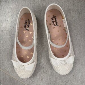 jumping beans Lacy White Flats with Ribbon Bow size 11 kids shimmering whimsy